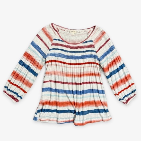 Meadow Rue Tops - Meadow Rue | Anthro Smocked Peasant Top Striped Spandex Blue Red Size Small